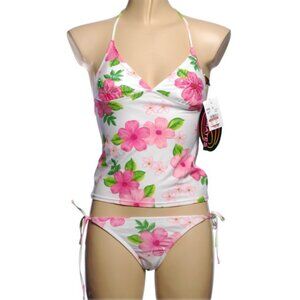 99 Degress Pink Floral Beaded Tankini - Sz S - NEW